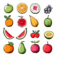 ai generado dibujado a mano frutas y comida elementos archivo png generado por ai