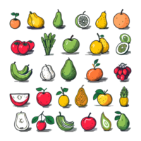 AI generated Hand-drawn fruits and food elements PNG File