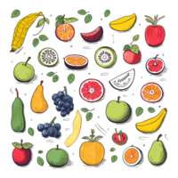 AI generated Hand-drawn fruits and food elements PNG File