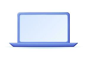 3D Cartoon Laptop Computer Isolated. Render Notebook LCD Display Mock Up with Blank Screen. Mobile Computer Device Icon. Technology Concept. 3D Rendering. Minimal Vector Illustration