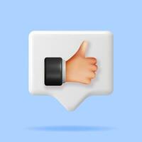 3D Thumbs Up Hand Gesture Button Isolated. Render Like Hand Symbol. Customer Rating or Vote Icons. Like or Love Button for Social Media and Mobile App. Cartoon Fingers Gestures. Vector Illustration