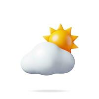 3D Cloud with Sun Icon Isolated. Render Partly Cloudy Symbol. Good Weather, Clear Sky Concept. Sun and Cloud. Weather, Climate Forecast Concept. Cartoon Vector Illustration