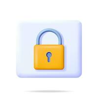 3D Orange Padlock Button Isolated on White. Render Pad Lock Icon with Keyhole. Concept of Security, Protection and Confidentiality. Safety, Encryption and Privacy. Vector Illustration