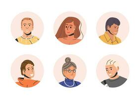 Different People Avatars. Set of Circle User Portraits. Male and Female Characters. Man and Woman in Trendy Outfit. Guys and Girls with Different Hairstyles and Ethnicities. Flat Vector Illustration