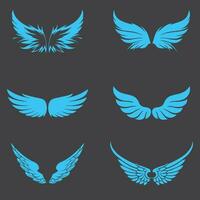 Wing badge vector icon set. Flying emblem, eagle wings and winged frame. biker logo stickers, army insignia or aviation pilot patch badges.