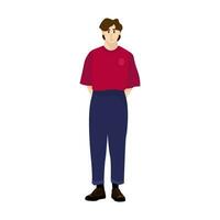 flat design vector of standing man wearing oversized t-shirt isolated on white background