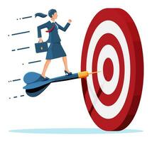 Businesswoman aim arrow to target. Goal setting. Smart goal. Business target. Achievement and success. Concept of success career growth. Achievement and goal. Flat vector illustration