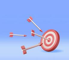 3D Target with Arrow in Center Icon Isolated. Render Dartboard with Arrow. Goal Setting. Smart Goal. Business or Finance Target Concept. Achievement and Success. Vector Illustration