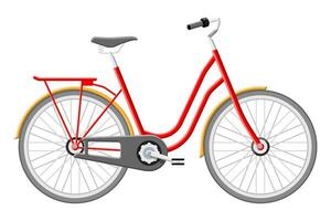 Old city bicycle. Vintage red bike isolated on white. Transportation vehicle. Vector illustration in flat style