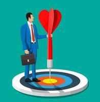 Businessman aim arrow to target. Goal setting. Smart goal. Business target concept. Achievement and success. Vector illustration in flat style