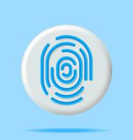 3D Fingerprint Icon Isolated. Render Finger Print Symbol. Identification and Authorization System. Fingerprint for ID, Passport, Applications. Simple Finger Print Biometric Scan. Vector Illustration