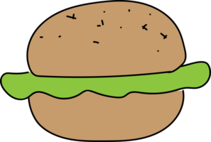 Hamburger doodle illustration on transparent background. png