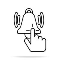 Finger Click the Bell Subscribe Icon Isolated. Subscription Symbol with Handbell and Hand. Subscribe to Channel Vlog or Blog. Social Media and Marketing Concept. Vector Illustration