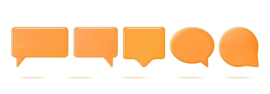 3D Orange Blank Speech Bubbles Set Isolated. Square and Round Rendering Chat Balloon Pin. Notification Shape Mockup. Communication, Web, Social Network Media, App Button. Realistic Vector Illustration