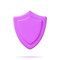 3D Shield Icon Isolated. Render Empty Shield Symbol. Concept of Security, Protection, Safety, Guarding. Secure Safeguard Shape. Cartoon Vector Illustration