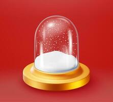 3D Glass Christmas Snow Globe Isolated. Render Empty Snow Spere Podium. Happy New Year Decoration. Merry Christmas Holiday. New Year Xmas Celebration. Realistic Vector Illustration
