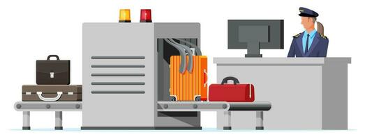 Airport Security Scanner Icon. Conveyor Belt With Passenger Luggage. Baggage Carousel Scan Isolated On White. Package X-ray Baggage. Security, Logistic And Delivery. Cartoon Flat Vector Illustration