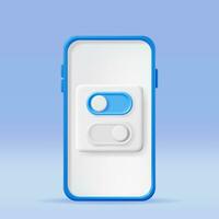 3D On and Off Buttons Switch in Smartphone Isolated. Render Slider Bars Selector in Mobile Phone. Switcher Yes or Not. Off and On Position in Circle Shape. Unlock and Lock. Vector Illustration