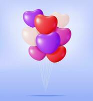 3D Heart Balloons Isolated on Blue. Render Air Balloons for Celebrate Anniversary. Valentine Day, Birthday Card, Weddings Festive Season. Realistic Vector Illustration