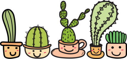 Cute cartoon cactus illustration on transparent background. png