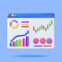 3D Growth Stock Chart and Arrow in Browser Window. Render Stock Arrow with Money on Monitor Shows Growth or Success. Financial Item, Report, Business Investment. Money and Banking. Vector Illustration