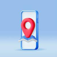3D Location Map Pin in Smartphone Isolated on White. Blue GPS Pointer Marker Icon. GPS and Navigation Symbol and Phone. Element for Map, Social Media, Mobile Apps. Realistic Vector Illustration