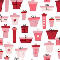 Valentine's day seamless pattern with gift boxes. vector