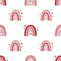 Valentine's day seamless pattern with rainbows and hearts on white background. vector