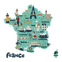 Map of France with its architecture, culture, and french people. vector