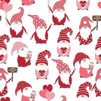 Valentine gnomes vector seamless pattern on a white background.