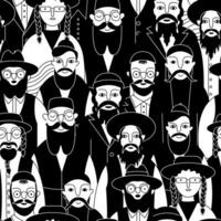 Seamless pattern with jews characters in kippah, tefillin, fedora, and homburg. vector