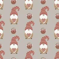 Boho seamless pattern with cute gnomes. vector