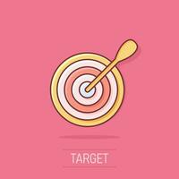 Vector cartoon target aim icon in comic style. Darts game illustration pictogram. Dartboard sport target business splash effect concept.