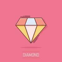 Vector cartoon diamond jewel gem icon in comic style. Diamond gemstone illustration pictogram. Jewelry brilliant business splash effect concept.