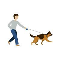 The guy is walking with a German shepherd. vector