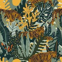 Wild Animals and tropical leaves. vector