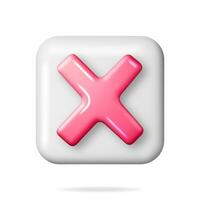 3D Wrong Button in Square Shape. Red No or Incorrect Sign Render. Red Checkmark Tick Represents Rejection. Wrong Choice Concept. Cancel, Error, Stop, Disapprove or Negative Symbol. Vector Illustration