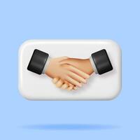 3D Handshake Gesture Button Isolated. Render Concept of Shaking Hands. Relations of Partnership. Business People Partners Handshake. Successful Transaction, Agreement, Deal. Vector Illustration