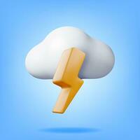 3D Cloud with Lightning Icon Isolated. Render Weather Icon. Thunderstorm in Fluffy Cloud. Realistic Weather Symbol. Vector Illustration