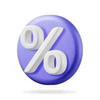 3D Realistic Blue Percent Sign Icon Isolated. Render Money, Finance or Business Concept. Percentage, Sale, Discount, Promotion and Shopping Symbol. Offer, Price Tag, Coupon, Bonus. Vector Illustration