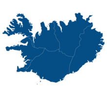 Iceland map. Map of Iceland in administrative regions in blue color png