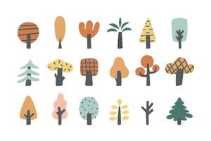 Cartoon trees of different shapes and colors. vector