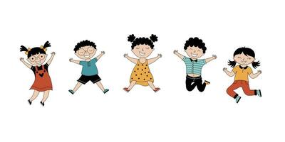 Vector background with happy kids in different positions isolated on a white background.