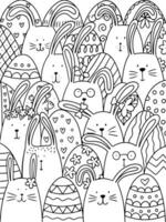 Easter Coloring pages with eggs and rabbits. vector
