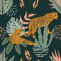 Wild Animals and tropical leaves. vector