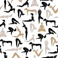 Silhouettes of women in different asanas. vector