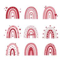 Valentine rainbows vector set isolated on a white background.