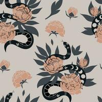 Seamless pattern with colorful snakes and flowers. vector