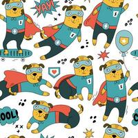 Hero dog character seamless pattern in different poses. vector