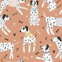 Childish seamless pattern with cute dalmatian in Scandinavian style. vector